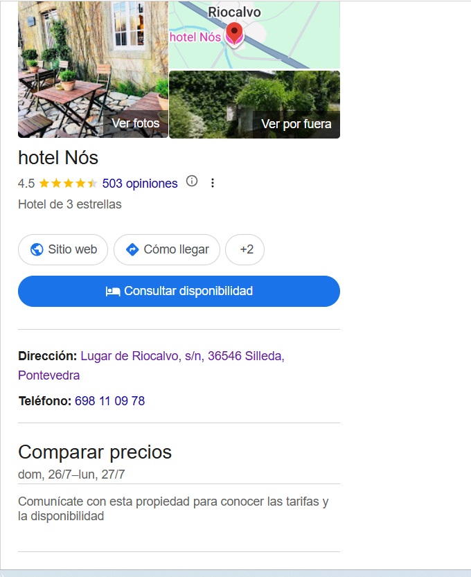 Búsqueda de hotel Nós en Google